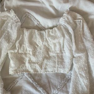 White Sheer Puff Sleeve Crop Top